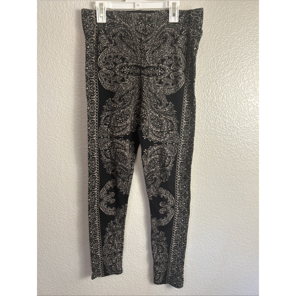 Free People Size M Floral Beige Black Tight Women Comfort Pant Cotton